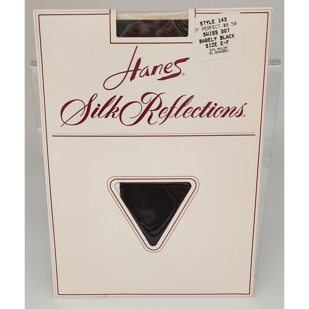 Hanes Silk Reflections Pantyhose E-F Barely Black NEW Swiss Dot Style 143